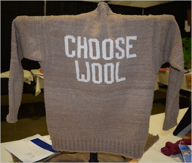 The back of Laurel Stone�s Merino sweater �choose wool.� Photo: Peggy Lundquist.